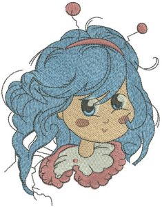 Bluehaired girl with bee horns embroidery design