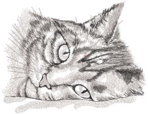 Greyscale resting cat embroidery design