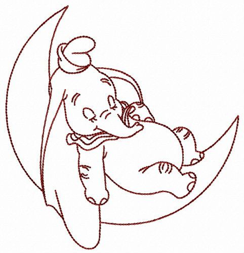 Dumbo relaxing on the moon machine embroidery design 