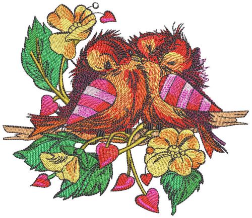 Loving couple of sparrows machine embroidery design