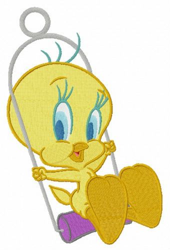 Tweety swings on the perch machine embroidery design