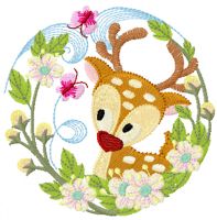 Fawn floral frame embroidery design