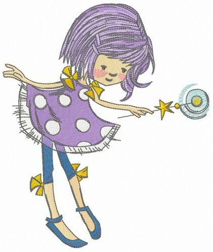 Fairy with moon magic wand machine embroidery design