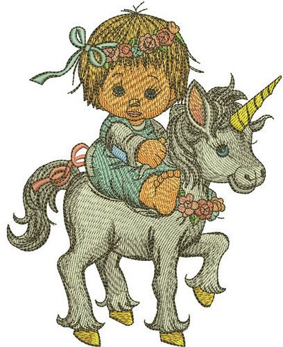 Girl riding unicorn machine embroidery design