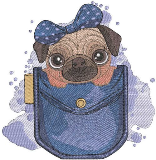 Pug in pocket embroidery design