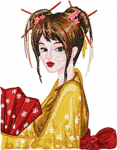 Geisha with Fan 2 machine embroidery design