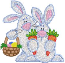 Two Easter Bunnies with basket embroidery design