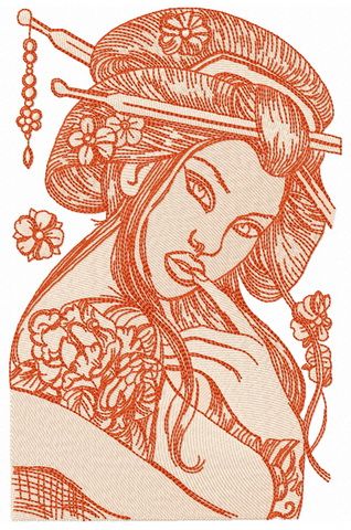 Seductive geisha machine embroidery design
