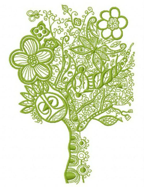 Flower tree machine embroidery design