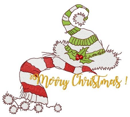 Christmas elf's hat and scarf machine embroidery design