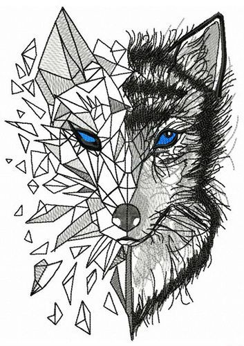 Mosaic wolf machine embroidery design