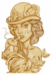 Smoking lady embroidery design