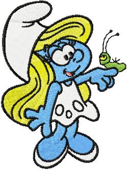 Smurf Girl with Caterpillar machine embroidery design