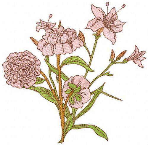 Vintage lily and peony machine embroidery design