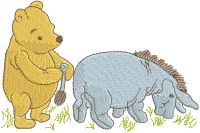 Desenho clássico de bordado do Ursinho Pooh e Bisonho