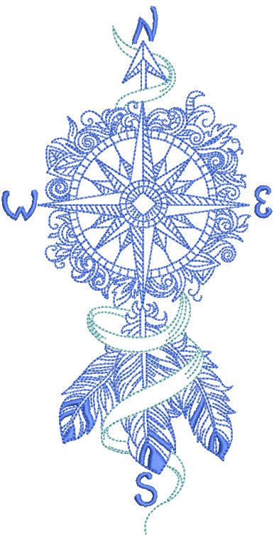 Compass dreamcatcher machine embroidery design