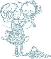 Sister and brother embroidery design