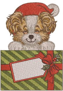 Santa dog with Christmas gift embroidery design
