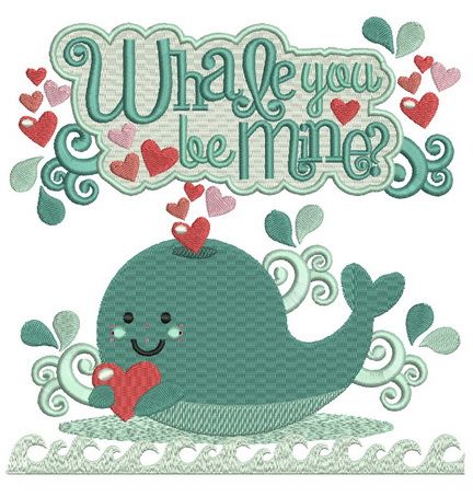 Whale you be mine machine embroidery design