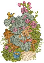 Bunny with toy bunny embroidery design