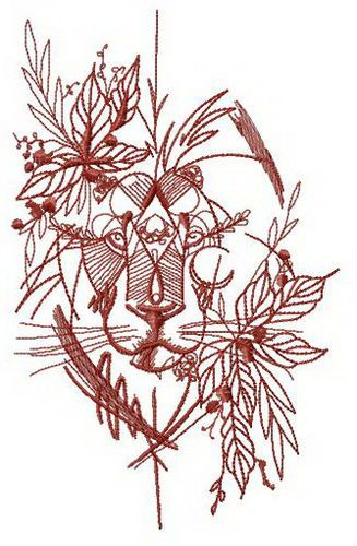 Lion hiding in bushes machine embroidery design 