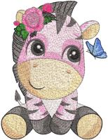 Zebra playing with butterfly embroidery design