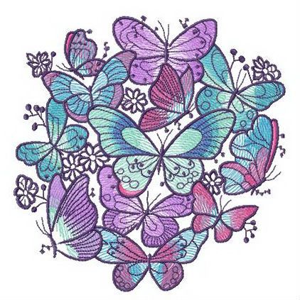 Blue and violet butterflies machine embroidery design