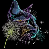Cat and dandelion bright style embroidery design