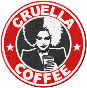 Cruella coffee embroidery design