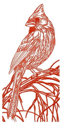 Northern cardinal on tree branch one color machine embroidery design