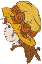 Retro girl with hat embroidery design