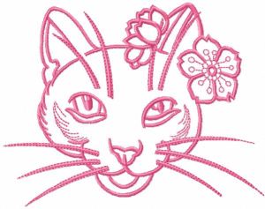 Pink flower cat embroidery design
