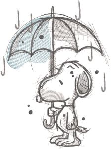 Snoopy with an umbrella in the rain embroidery design