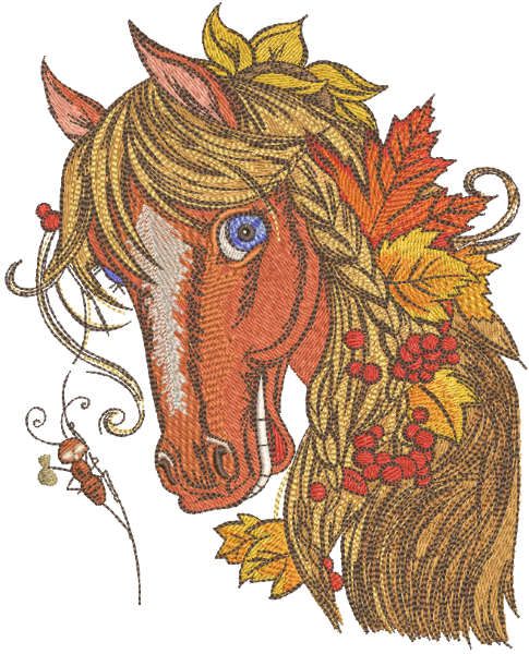 Bright Autumn horse embroidery design