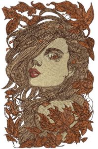 Girl and autumn fall embroidery design