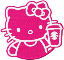 Hello kitty with coffee cup embroidery design