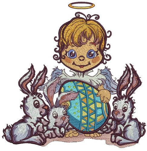 Angel and Easter bunnies machine embroidery design