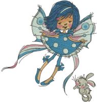 Blue Fairy with cute bunny embroidery design