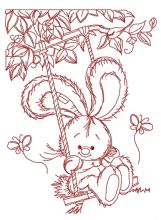 Bunny swinging on teeter 4 embroidery design