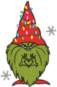 Grinch gnome gives heart embroidery design