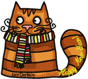 Christmas Cat with scarf embroidery design