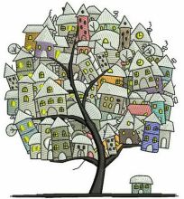 Tree town embroidery design
