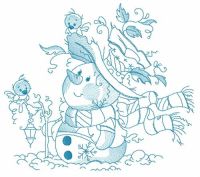 Snowman with his feathered friends embroidery design