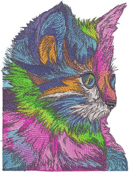 Raibow kitten embroidery design