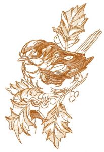 Robin on branch of holly 2 embroidery design