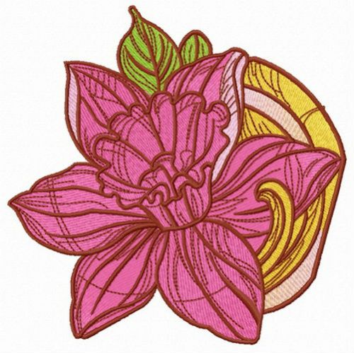 Pink daffodil machine embroidery design  