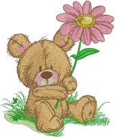Cute teddy bear with pyrethrum embroidery design