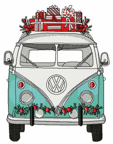 Christmas hippie van machine embroidery design