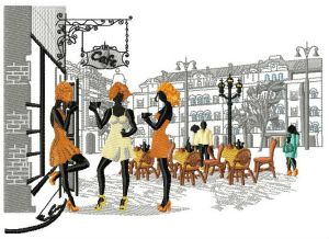 French cafe embroidery design