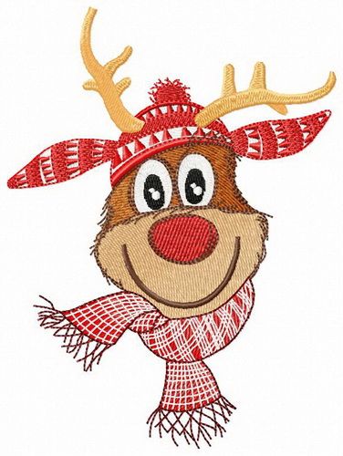 Deer in scandinavian hat machine embroidery design